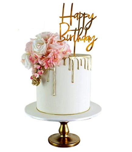 Taarttopper Happy Birthday – Goud Acryl