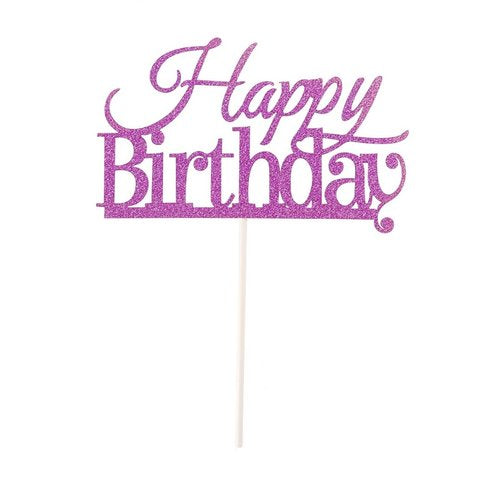 T-0283-Taart Decoratie - Verjaardag - Taarttopper - Happy Birthday - Paars