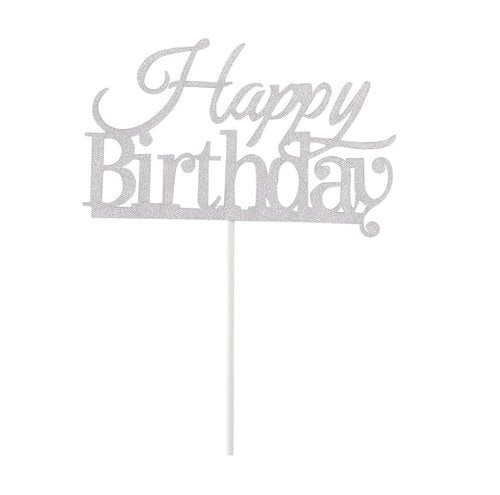 Taarttopper Happy Birthday Letters – Zilver Glitter