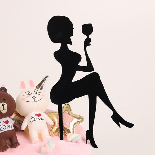 T-0291-Taart Decoratie - Dame - Taarttopper - Diva - Wijnglas