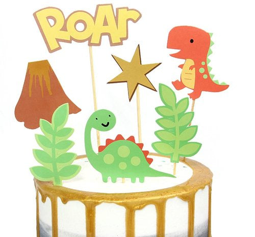 T-0300-Taart Decoratie - Dinosaurus - Taarttopper - Set - Roar