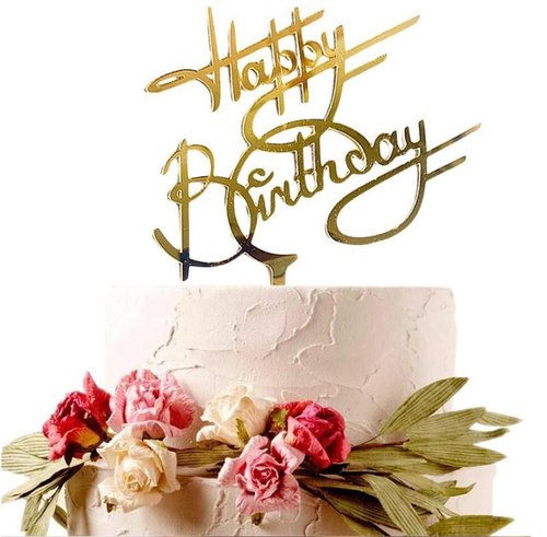 Taarttopper Happy Birthday Lijnen – Goud