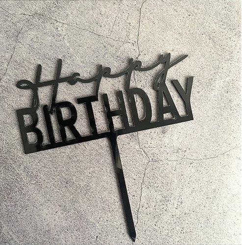 Taarttopper Happy Birthday Script – Zwart