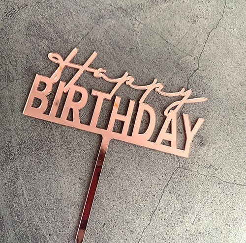 Taarttopper Happy Birthday Script – Rosé Goud