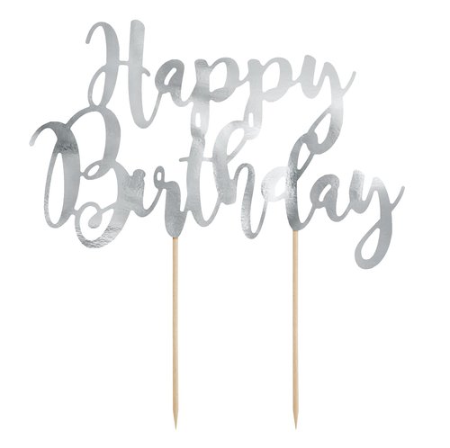 Taarttopper Happy Birthday Groot – Zilver Karton
