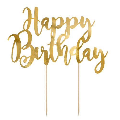 T-0359-PartyDeco Verjaardag Taarttopper Happy Birthday Goud