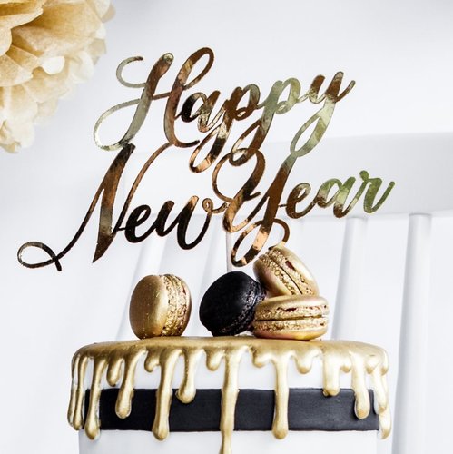 Taarttopper Happy New Year Groot – Goud Karton