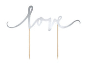 T-0361-PartyDeco Taarttopper Love Zilver Bruidstaart