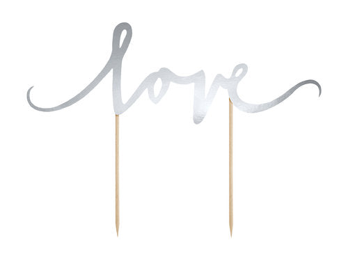 T-0361-PartyDeco Taarttopper Love Zilver Bruidstaart