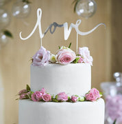 T-0361-PartyDeco Taarttopper Love Zilver Bruidstaart