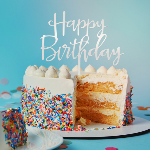 Taarttopper Happy Birthday Klein – Zilver