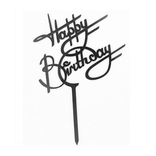 Taarttopper Happy Birthday Lijnen – Zwart