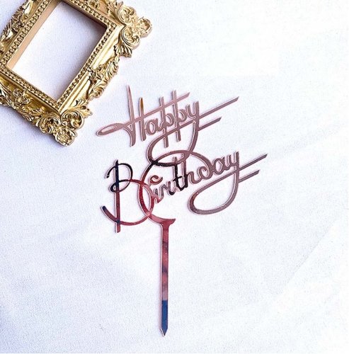 Taarttopper Happy Birthday Lijnen – Rosé Goud