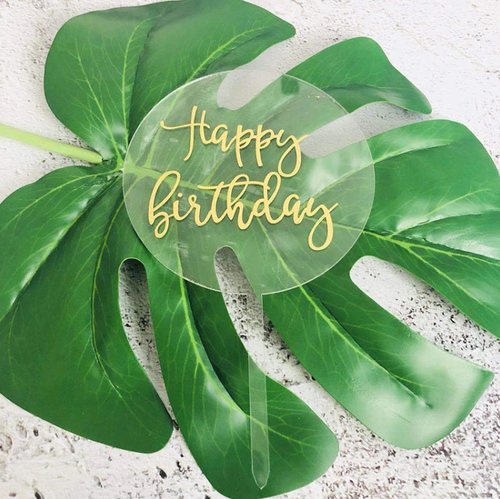T-0411-Taart Decoratie - Happy Birthday - Cirkel - Transparant - Goud