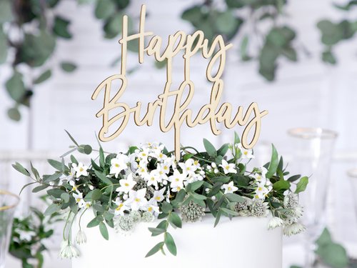 Taarttopper Happy Birthday – Hout