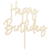 T-0435-PartyDeco Taarttopper Happy Birthday Verjaardag Hout