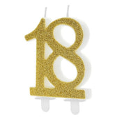 T-0436-PartyDeco Taartkaarsje Cijfer 18 Glitter Goud