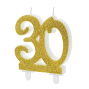 T-0437-PartyDeco Taartkaarsje Cijfer 30 Glitter Goud