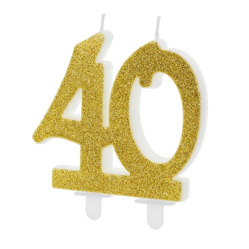 T-0438-PartyDeco Taartkaarsje Cijfer 40 Glitter Goud