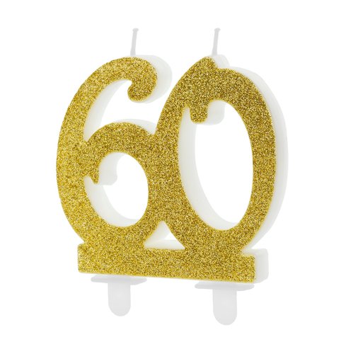 T-0440-PartyDeco Taartkaarsje Cijfer 60 Glitter Goud