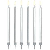 T-0441-PartyDeco Taartkaarsjes Zilver Lang 12 stuks