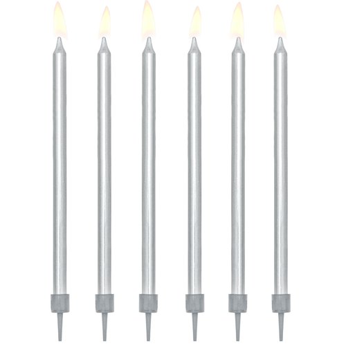 T-0441-PartyDeco Taartkaarsjes Zilver Lang 12 stuks