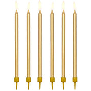 T-0442-PartyDeco Taartkaarsjes Goud Lang 12 stuks
