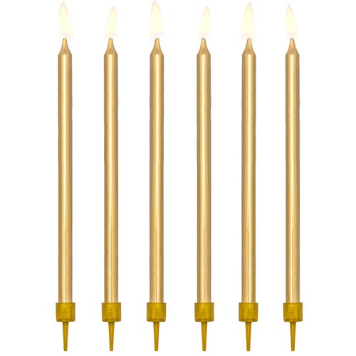 T-0442-PartyDeco Taartkaarsjes Goud Lang 12 stuks