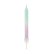 T-0443-PartyDeco Taartkaarsjes Ombre Mint Lila 20 stuks