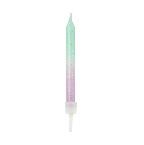 T-0443-PartyDeco Taartkaarsjes Ombre Mint Lila 20 stuks