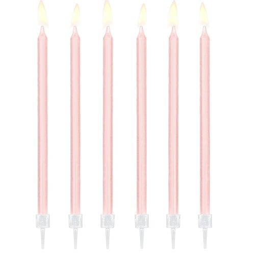 T-0451-PartyDeco Taartkaarsjes Roze Lang 12 stuks