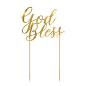T-0461 - PartyDeco God Bless Taarttopper Communie Doop Goud