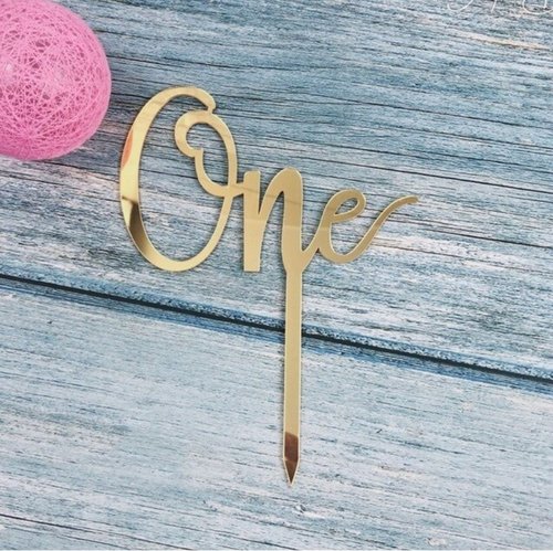 T-0466-Taart Decoratie - One - Taarttopper - Verjaardag - Goud - Acryl