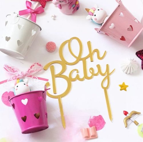 Taarttopper Oh Baby – Goud Acryl