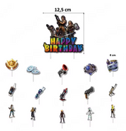 T-0471-Taart Decoratie Fortnite Taarttopper en Cupcake toppers set van 16 stuks