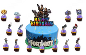 T-0471-Taart Decoratie Fortnite Taarttopper en Cupcake toppers set van 16 stuks