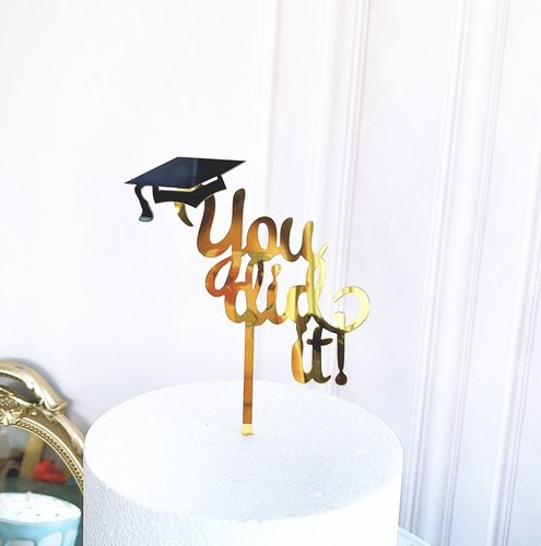 T-0472-Taart Decoratie - Geslaagd - Taarttopper - Diploma - Goud