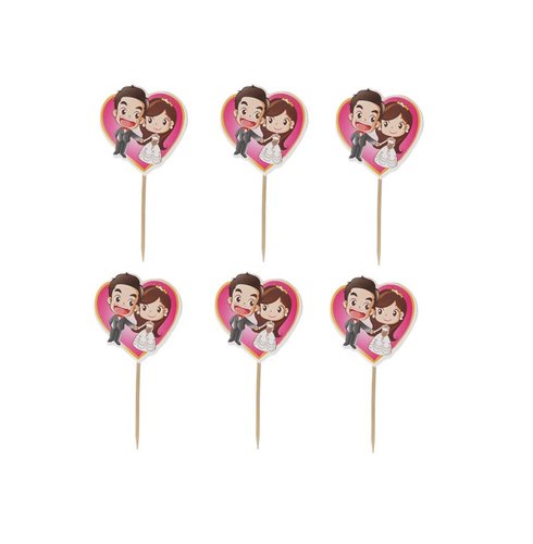 Cupcake Decoratie Bruiloft Taarttopper Bruidspaar Hart 6 stuks (T-0482)