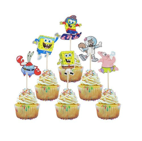 T-0492-Cupcake Decoratie - SpongeBob SquarePants - Taarttopper - 12 stuks