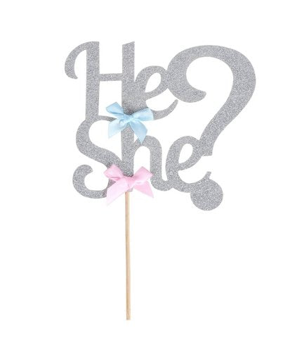 T-0494-Taart Decoratie - Gender Reveal - Taarttopper - He or She - Zilver