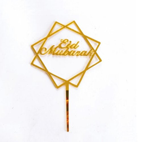 T-0498-Taart Decoratie - Eid Mubarak - Taarttopper - Goud - Geometrisch