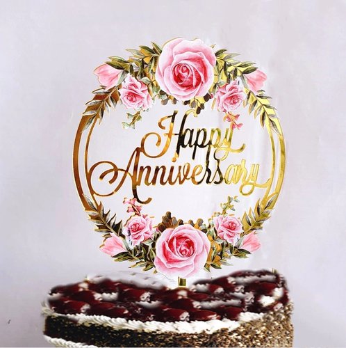 T-0517_Taart_Decoratie_Happy_Anniversary_Taarttopper_Jubileum_Goud_Bloemen_m.jpg