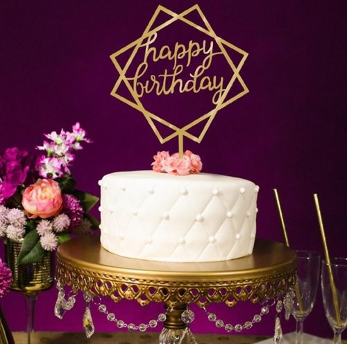 Taarttopper Happy Birthday Geometrisch – Goud