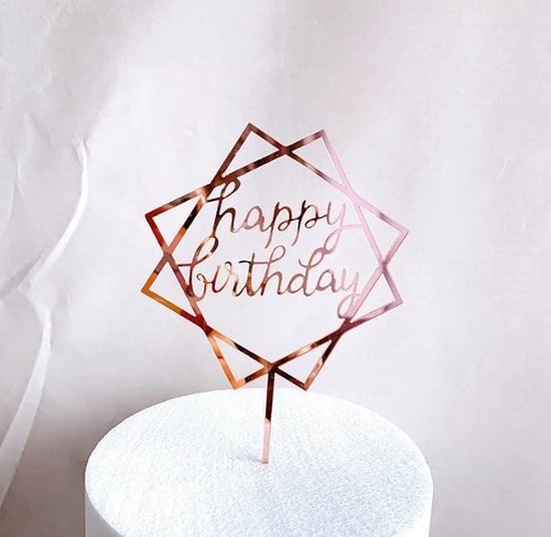 T-0522-Taart Decoratie - Verjaardag - Taarttopper - Rose Goud - Geometrisch