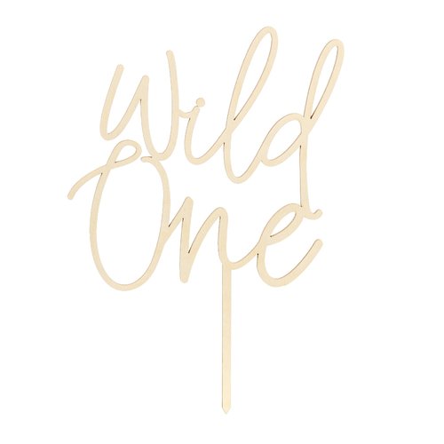 T-0524-PartyDeco Taarttopper Wild One Verjaardag Hout