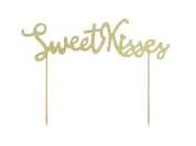 T-0528-PartyDeco Liefde Taarttopper Sweet Kisses Goud