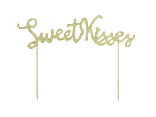 T-0528-PartyDeco Liefde Taarttopper Sweet Kisses Goud