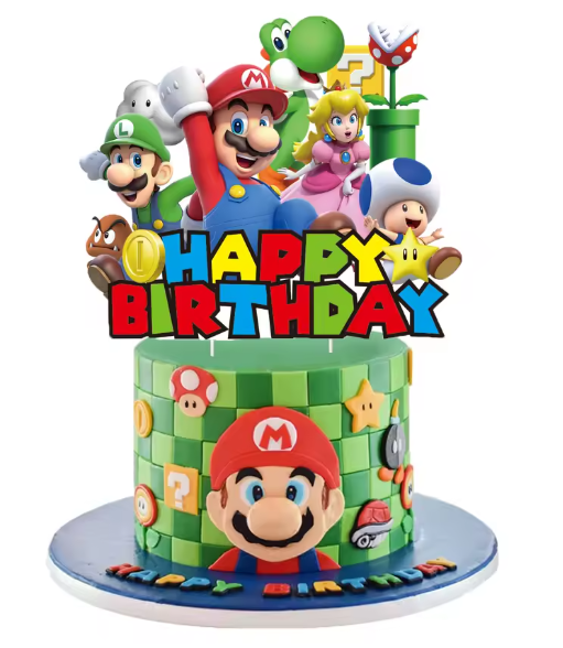 T-0532-Taart Decoratie - Mario - Verjaardag - Taarttopper - Happy Birthday - Nintendo