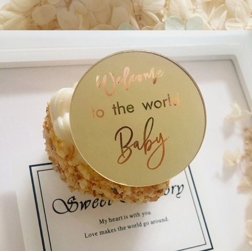 T-0552-Taart Decoratie - Welcome to the World Baby - Geboorte - Cirkel - Sweetbox - Cupcakes - Acryl Goud
