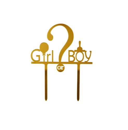Taarttopper Gender Reveal Girl or Boy – Goud Acryl